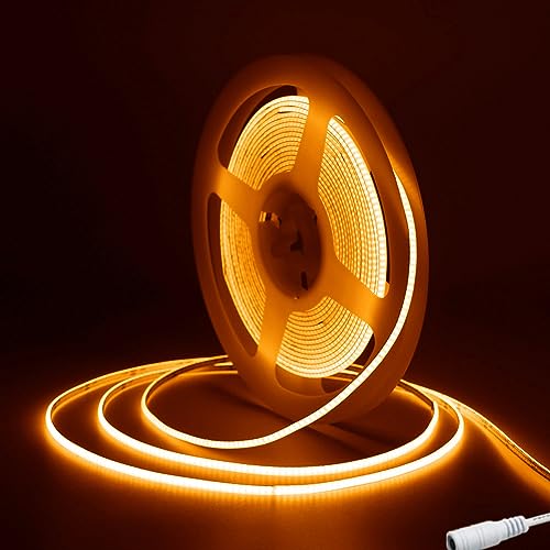 Tayire COB LED Strip Orange 2.7mm Breite, DC12V LED Streifen 5m 480LEDs/M, Flexibel LED Band Hohe Helligkeit LED Lichtband für Auto FPV Raum dekoration（Netzteil Nicht Enthalten） von Tayire