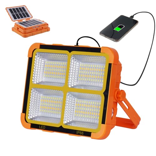 Tayire Faltbar LED Baustrahler Akku 150W, 288LEDs Solar Arbeitsleuchte Tragbare Abstimmbar, 5 Modi Solar Wiederaufladbar LED Arbeitsstrahler, Camping Flutlicht für Angeln Notfall Baustelle Garage von Tayire