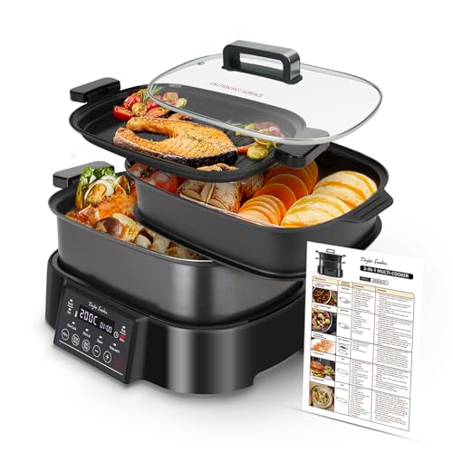 Taylor Swoden Arthur Dampfgarer mit Timer, Ultrakompakter Dampfgarer mit 3 Einschüben, BPA-frei, Programmierbar, Voreingestellte Programme, Warmhaltefunktion, 6 L, 1250 W von Taylor Swoden