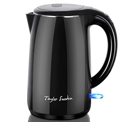 Taylor Swoden Ryan -Wasserkocher Edelstahl | Cool-Touch Doppelwand-Design Wasserkocher | Automatisch Abschaltung | Schnellkoch Wasserkocher | 2200 Watt | 1,7 Liter Großraum | BPA-frei | Schwarz von Taylor Swoden