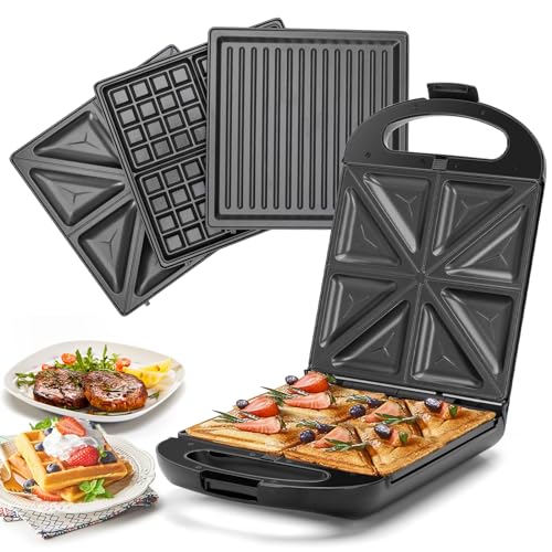 Taylor swoden - Bruno 3 in 1 Sandwichmaker, Waffeleisen, Backblech, 1200 W, für 4 Sandwiches, herausnehmbares Antihaft-Blech, 180° Wendung für schnelles und gleichmäßiges Backen, BPA-frei von Taylor Swoden