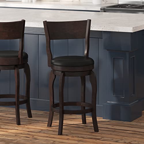 Taylor & Logan Enola Holzhocker mit offener Rückenlehne, drehbar, mit gebogenem Rahmen, Espresso mit schwarzem Kunstledersitz von Taylor & Logan