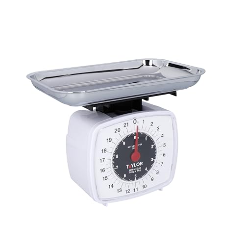 Taylor, Mechanische Küchenwaagen für Lebensmittel, sehr Genau mit Add-and-Weigh-Funktion und Hoher Präzision, Oberfläche Chrom-Weiß/Silber, Wiegekapazität 10 kg von Taylor