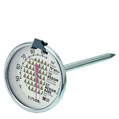 Taylor Fleischthermometer, Ofenfestes Küchenthermometer mit Sonde, Ideal für Fleisch-, Fisch- und Grillgerichte, mit Garzeitengrafik, Edelstahl von Taylor