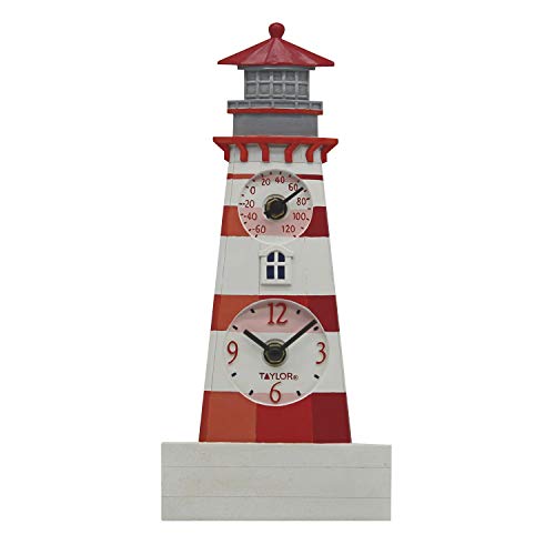 Taylor Precision Products Leuchtturm-Uhr mit Thermometer, Kunstharz, 30,5 cm, mehrfarbig von Taylor