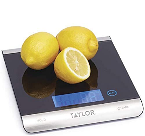Taylor Pro, Digitale Küchenwaage für Lebensmittel mit Ultrahoher Kapazität, Professioneller Standard, mit Hoher Präzision und Genauigkeit sowie Tara-Funktion, Schwarzglas, Wiegekapazität 15 kg von Taylor