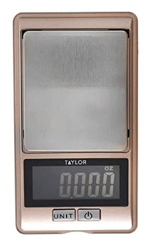 Taylor Pro Precision Küchenwaage, 0,01 g Präzision, Tarierungsfunktion, Geschenkbox, Kompakt, Kunststoff/Edelstahl, Roségold, Gewichte bis 500g/16oz von Taylor
