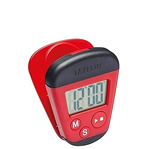 Taylor Pro Küchen-Clip-Timer, Digitaler Küchentimer mit Memo-Halter-Clip und Magnet, Kunststoff, Farbe Rot und Schwarz, 4 x 5,5 x 7cm, 60 Gramm von Taylor