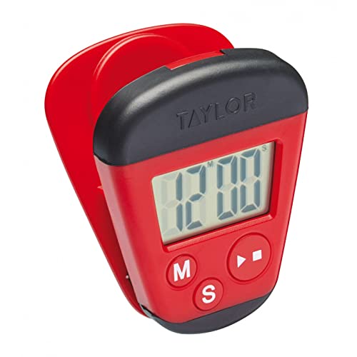 Taylor Pro Küchen-Clip-Timer, Digitaler Küchentimer mit Memo-Halter-Clip und Magnet, Kunststoff, Farbe Rot und Schwarz, 4 x 5,5 x 7cm, 60 Gramm von Taylor