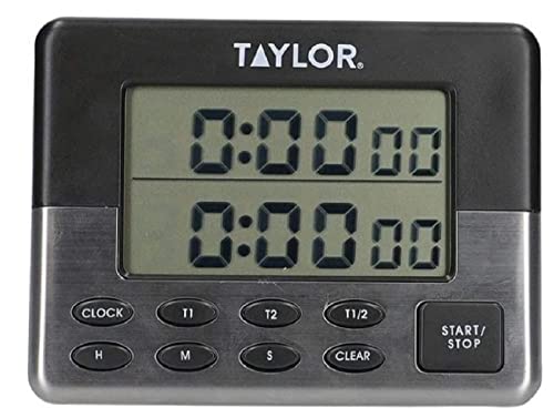 Taylor TYPTIM100DUAL Pro Digital Dual Kitchen Timer (24 Hours), Plastic, Grau/Silber, 10.5 x 8 cm von Taylor