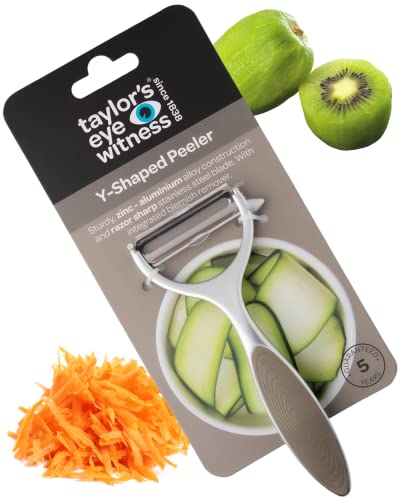 Hochwertiger Yförmiger Gemüseschäler – Taylors Eye Witness, tolles Küchenhelfer, mit stabiler ZinkAluminiumKonstruktion mit silberner und grauer Farbe, gleitet leicht über Apfel, Karotte oder von Taylors Eye Witness