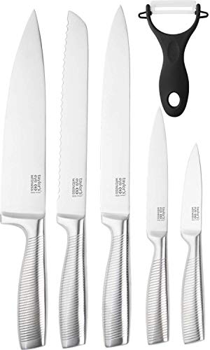 Taylors Eye Witness 6-teiliges Küchenmesser-Set – Edelstahl-Messer, hohler Griff, für alle Zwecke, Brot, Schnitzerei und 20 cm Kochmesser plus Schäler von Taylors Eye Witness
