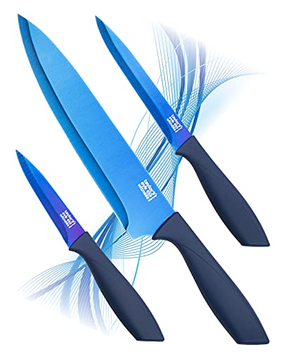 Taylors Eye Witness Sapphire Küchenmesser-Set, 3-teilig, 9 cm, 13 cm, 20 cm, hochmodernes elektrisches Blau, rasiermesserscharfe, titanbeschichtete Edelstahl-Klingen von Taylors Eye Witness