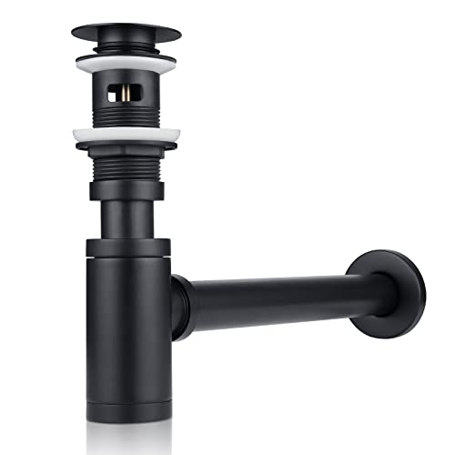 Design Siphon Ablaufgarnitur Set, Schwarz Syphon Sifon für Waschbecken & Waschtisch mit Überlauf, Flaschensiphon 1 1/4 x 32mm, Tauchrohr Höhe verstellbar, mit Geruchverschluss Gummimanschette von Tayqwiheva
