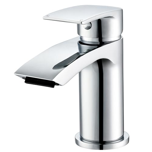 Wasserhahn Bad Waschtischarmatur Wasserfall, Mischbatterie mit Geräuscharmem Keramikkutursche, Armatur für Waschbecken Badezimmer, Einhebelmischer Messing Chrom von Tayqwiheva