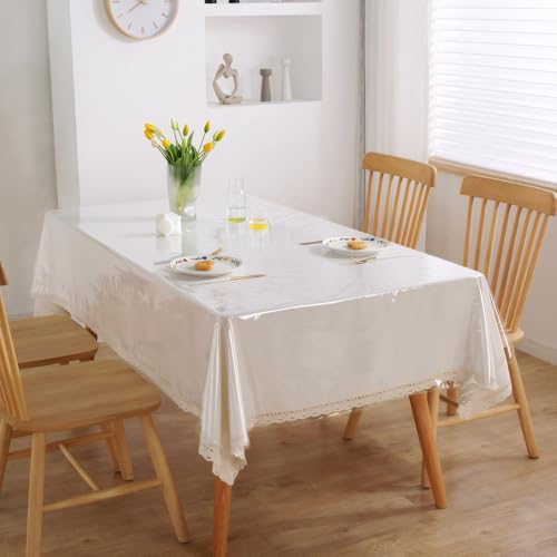 Tayuvira PVC Tischdecke Transparent, 0,13 MM Tischdecke Durchsichtig Abwaschbar Wasserdicht Fettdicht,Tischschutzfolie Klarsicht Plastiktischdecke f¨¹r Outdoor K¨¹Che Picknick (140 * 220cm) von Tayuvira