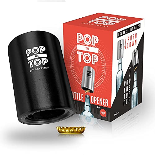 Taza! Pop-The-Top Automatic Bottle Opener (Black) - Great Gift - Bottle Cap Collector Best find! Push down & Cap pops Off. No Bending or Damage to caps. by Taza von Taza