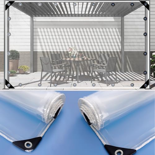 0.35mm wasserdichte Klare Abdeckplane Transparente Plane mit Ösen Tarps aus PVC Durchsichtige Regenfestplanen Windschutz Plane für Camping Vordach Carport Zelt 0.5x1.0m Regular Model von Tazyee