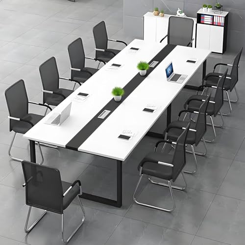 Konferenztisch große– Moderner Besprechungstisch mit Kabelmanagement – Büroarbeitstisch für Seminarraum, Coworking, Besprechungsraum, großer Esstisch - Stuhl Nicht im Lieferumfang enthalten von Tazyee