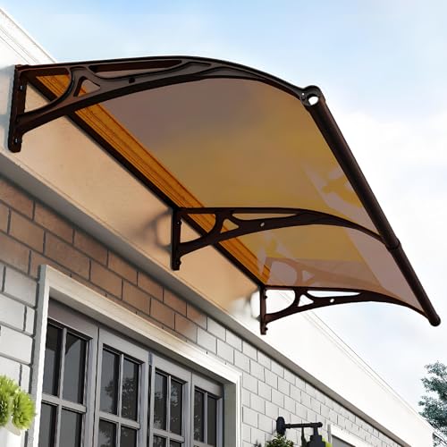 Vordach für Haustür mit Großem Waschbecken aus Aluminiumlegierung,Haustürvordach Fenstermarkise,Polycarbonat Rundbogenvordach,Beidseitiger Abfluss,für Balkon-Traufe-Garten-Regen- und Schneeschutz von Tazyee