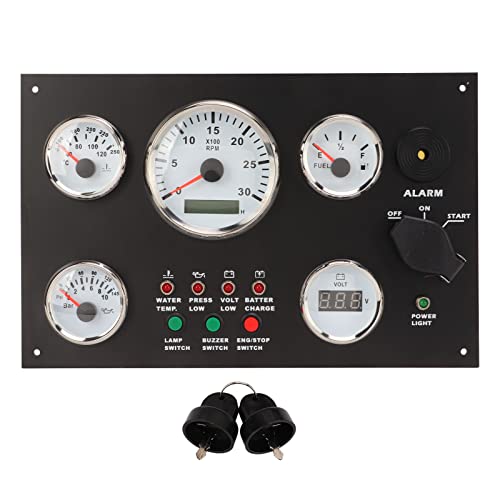 Boots-Instrumententafel, Motor-Dash-Instrumententafel mit Motordrehzahl, lstand, Druck, Wassertemperatur, Spannungsanzeige mit Roter Hintergrundbeleuchtung für Wohnmobilboote(24V) von Tbest