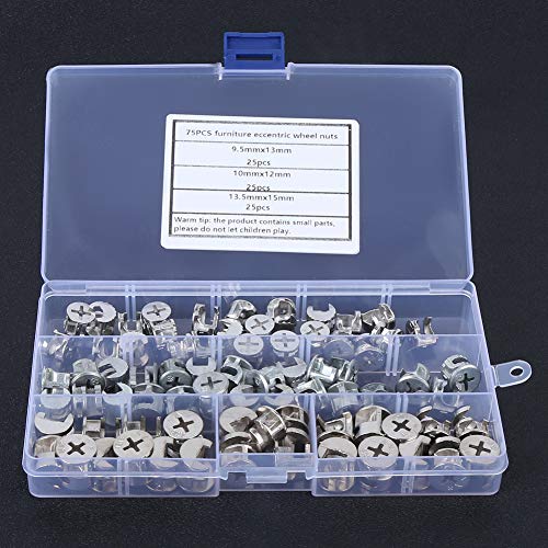 Nockenmuttern,Möbelverbinder,Exzenter Möbelverbinder 10Mm,Connecter Easy B0819Bx8Hg Schrankschraube 75-Teiliges Nockenmuttern-Möbel-Exzenter-Radmuttern-Set 3-In-1-Verbindungs-Befestigungs-Hardware-We von Tbest