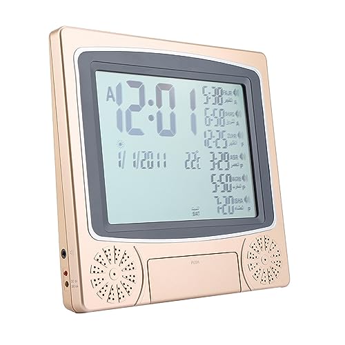 Tbest Azan Uhr, Digitale Azan-Tischuhr Digitaler automatischer islamischer muslimischer Gebets-Azan-Wecker Tisch-Schreibtischuhr, Gold von Tbest