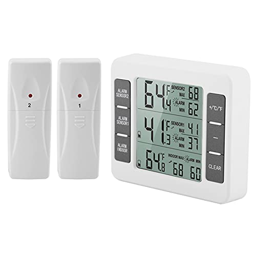 Fern-Kühlschrank-Thermometer-Monitor, Kabelloses, Digitales, Hörbares Alarm-Kühlschrank-Thermometer mit 2-teiliger Sensor-Min/Max-Anzeige gefrierschrank thermometer,thermometer gef von Tbest