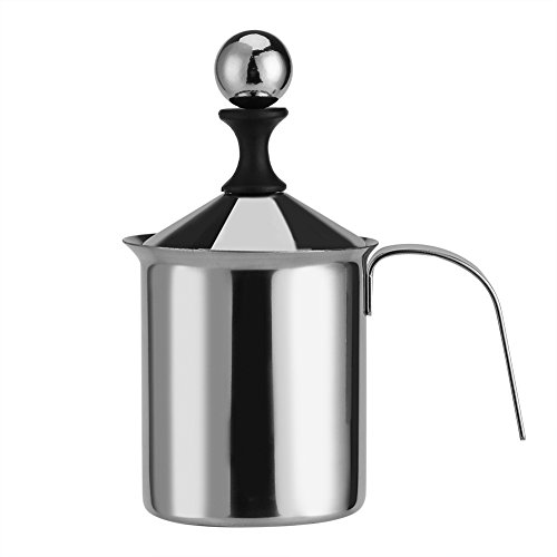 Milchaufschäumer Manuell - 400 Ml / 800 Ml Edelstahl Mit Doppeltem Netz, Kaffeeschäumer Mixer Whisker (400 ML) von Tbest