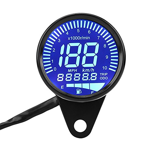 Motorrad Tacho, Motorrad Tachometer, Universal Motorrad LED Digital Tachometer Drehzahlmesser Speed ​​Gauge Öl Level Meter Schwarz Ölstandsanzeige von Tbest