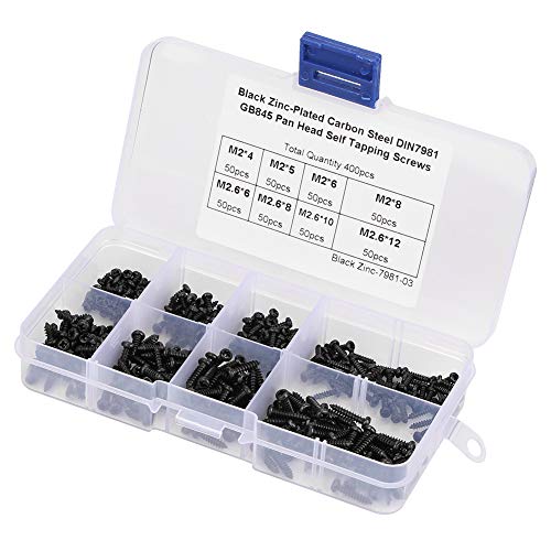 Schraubensortiment Schneid,M2 Schrauben Selbstschneidend,400-Teiliges Schwarzes M2-M2,6-Kreuz-Flachkopfschrauben-Set,Sortiment,Schrauben,Befestigsteile von Tbest