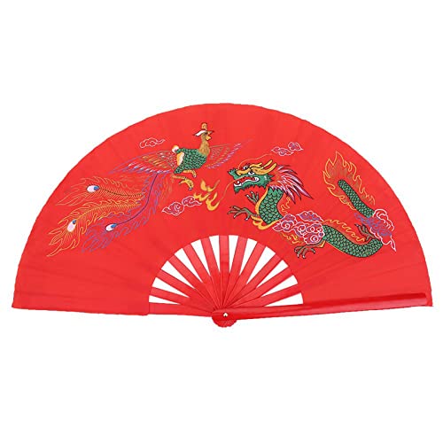 Tai Chi Fächer, Chinesische Tai Chi Fan Rot Kung Fu Kampf Fan Kampfkunst Tanz Bambus Fan Drachen + Phoenix Falten Hand Fan Wushu Tanz Übungstraining von Tbest