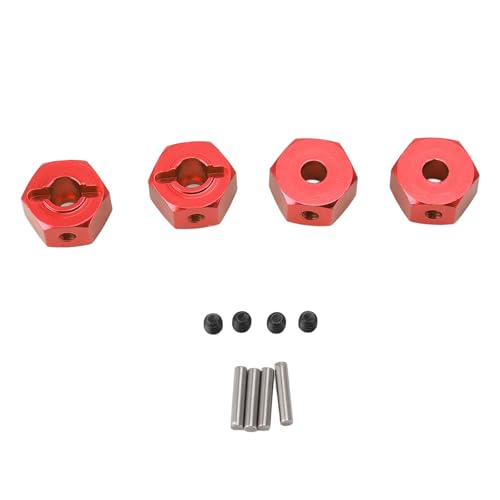 Tbest 4-teiliger RC-Rad-Sechskant-Nabenadapter, Robuster, Langlebiger 12-mm-Rad-Sechskant-Nabenadapter aus Aluminiumlegierung für RC-Auto (Rot) von Tbest