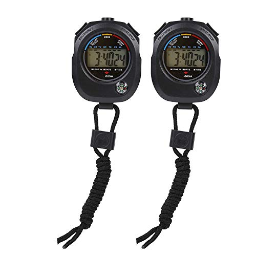 Tbest Digitale Sport Stoppuhr, 2 PCS Multifunktionaler digitaler Handheld-LCD Stoppuhr Timer große LCD-Display Chronograph Digital Uhren für Fussball Sports Training Laufen Rennen Schwimmen von Tbest