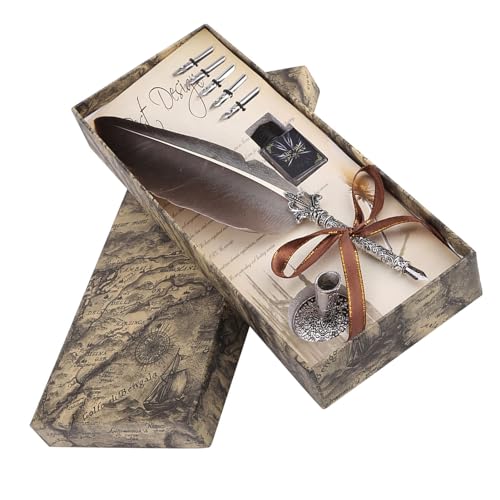 Tbest Feather Dip Quill Stift Schreiben Tinte Set - Elegante Antike Englische Kalligraphie Schreibkasten - 5 Nibs Smooth Writing Wear Resistant Ideal für Künstlerische Schreiben und Sammler (BLACK) von Tbest