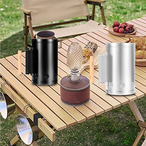 Tbest Holzkohleschornstein Starter Hochtemperaturbeständiger Edelstahl Rapid Fire Starter für Außenkoch Hinterhof BBQ (White) von Tbest
