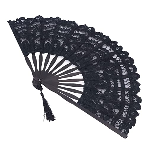 Tbest Klapperlüfter Exquisite Lace Hollow Design Vintage Style Handlüfter Einfach Tragbar für Paar Klassenkameraden Kollegen Konzerte (BLACK) von Tbest