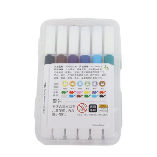 Tbest Leuchtende Farben Acrylfarbenmarkierungen, Runde Tipps, Starke Abdeckung 28 Farben, für Steinmalerei, Leinwand, Glas, mit Langlebigem Glanz, für Porzellan, Keramik, Glas, Holz, (12 Farben) von Tbest