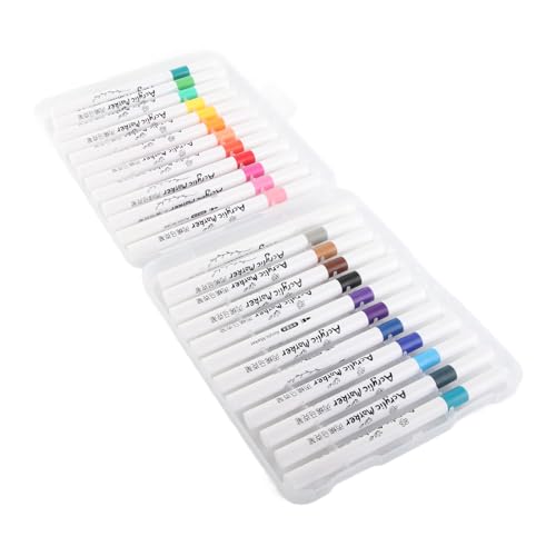 Tbest Leuchtende Farben Acrylfarbenmarkierungen, Runde Tipps, Starke Abdeckung 28 Farben, für Steinmalerei, Leinwand, Glas, mit Langlebigem Glanz, für Porzellan, Keramik, Glas, Holz, (24 Farben) von Tbest