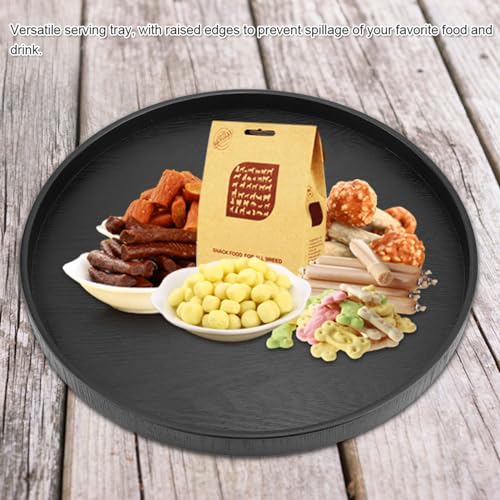 Tbest Moderne Runde Form Holztee Kaffee Snack Serving Tablett Starkes Langlebiges Tablett für das Canties Café (BLACK) von Tbest