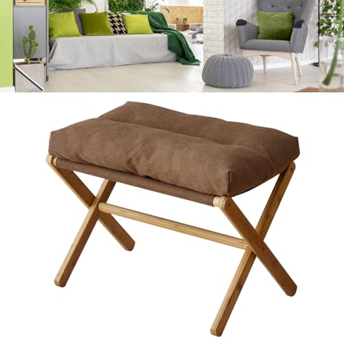 Tbest Moderner Fußhocker X Beindesign mit Weichem Kissen, Einfach und Stilvoll für Wohnzimmer Schlafzimmer (Kaffeefarbe) von Tbest