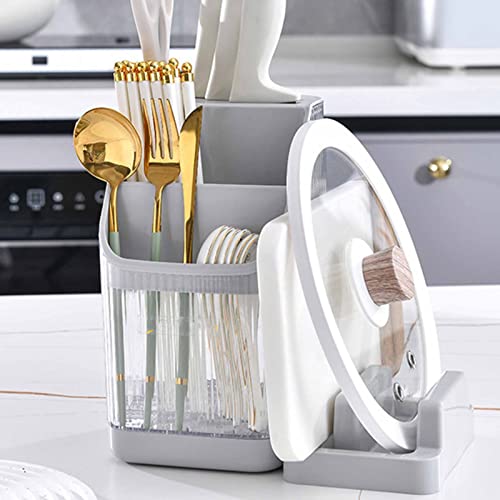 Tbest Multifunktionaler Küchenregal -Stäbchen -Hagelhalter Arbeitsplatte Schneidebrett Rack Rack Topf Cover Stäbchen Käfigmesserhalter Rollbeutel Blocksets Blocksets (GREY) von Tbest