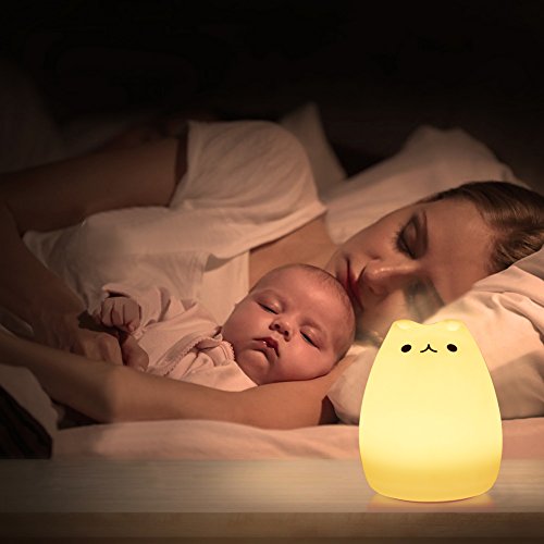Tbest Tap Control Cat Night Light Weiches Silikonspielzeug für Schlafzimmer Kinderzimmer, 7 Farb LED Stimmlampe für Mädchen Damen Damen von Tbest