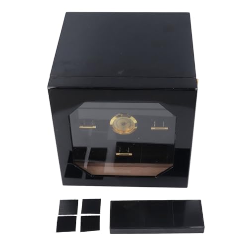 Tbest Zigarre Humidor, 70 Bis 90 Zigarren Zedern Holz Glas Desktop Aufbewahrungskoffer mit Hygrometer für das Vatertagsgeschenk Schwarz von Tbest
