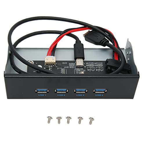 Tbest Teon Panel5.25 I Frontpanel HSB Frontpanel-Hub, USB 3.2 Frontpanel-Hub 5,25 Zoll 4 Ports 10 Gbit/s Stabiles Plug-and-Play-Ical-Laufwerk Frontpanel für Desktop-Motherboard von Tbest