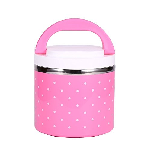 Thermo Lunchbox Bento Edelstahl Isolierung,1/2/3 Layer Tragbare Isoliert Thermal Bento Box Auslaufsicher Insulated Lunch Box Foodbehälter Warmhaltebox Mit Griff Für Erwachsene (Rosa, 600ML 1 von Tbest