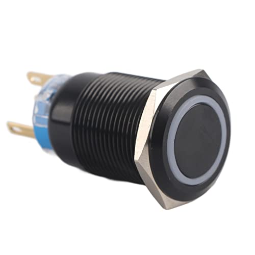 kippschalter 12v beleuchtet,12v 1 phasen schalter, LED-Drucktastenschalter, 19 mm 12 V LED EIN/AUS Schwarz Wasserdichter, selbstsichernder Drucktastenschalter mit Druckknopf(rot) von Tbest
