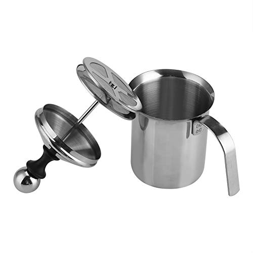 Milchaufschäumer Manuell - 400 Ml / 800 Ml Edelstahl Mit Doppeltem Netz, Kaffeeschäumer Mixer Whisker (800 ML) von Tbest