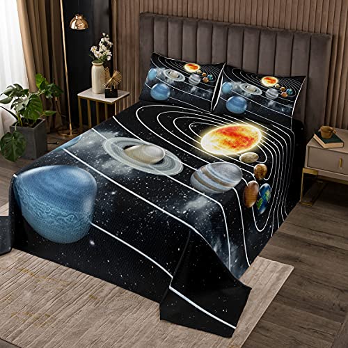 Tbrand Tagesdecke für Kinder, 170 x 210 cm, Sonnensystem, Acht Planeten, Bettüberwurf, Universum, Galaxie, Steppdecke, weiches Polyester, Planet, Sonne, Mond, Erde, Steppdecke mit 1 Kissenbezug von Tbrand