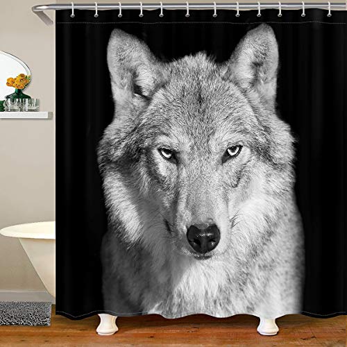 3D Wolf Wasserdichtes Duschvorhang Textil Weißer Wolf Safari Tiermuster Stoff Duschvorhang 180x200 Wolfskopf Mit Haken Cooler Tierwelt Stil von Tbrand